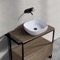 Console Sink Vanity With Ceramic Vessel Sink and Natural Brown Oak Drawer, 35